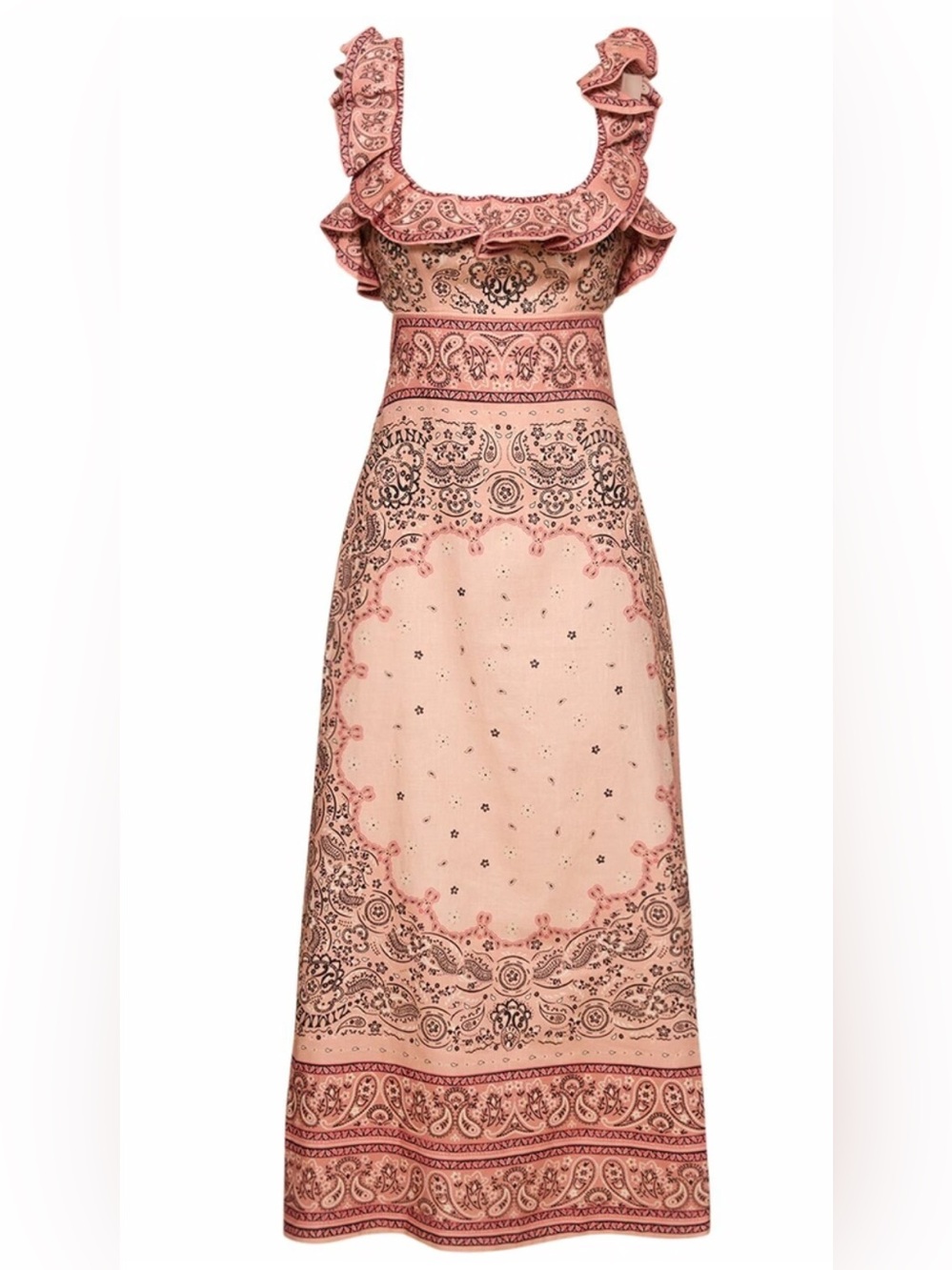 Zimmermann Pink Paisley Ruffle-Trim Maxi Dress